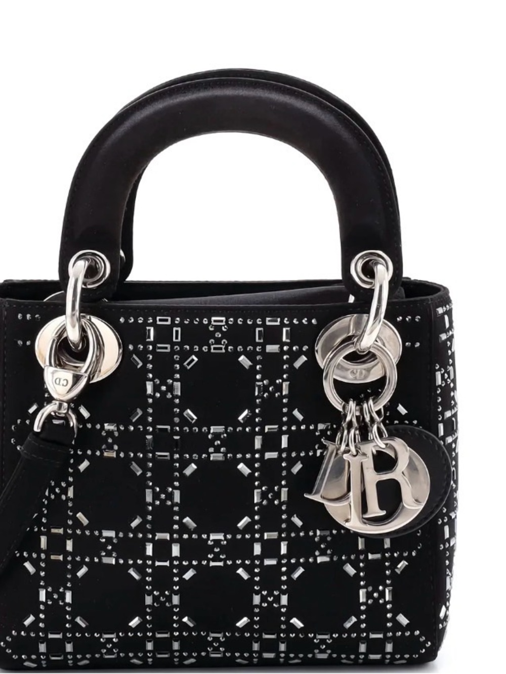 Dior Black Satin Embellished Mini Lady Bag